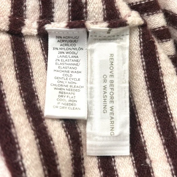 LOFT Mock Neck Short Sleeve Wool White Striped Pullover Sweater Women's Medium - Picture 7 of 13